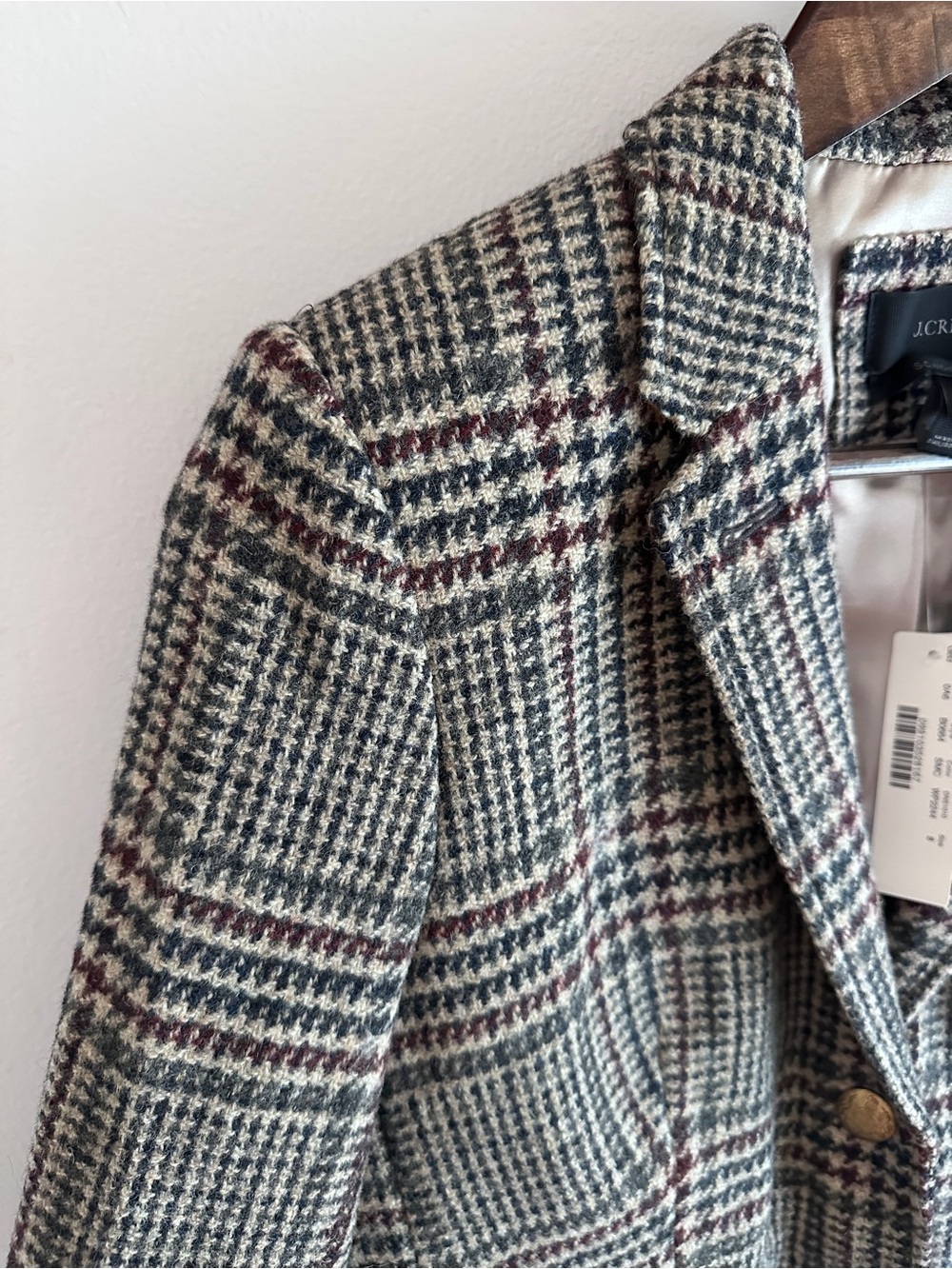 J. Crew Plaid 100% Wool Schoolboy Blazer in Gray and Burgundy NWT